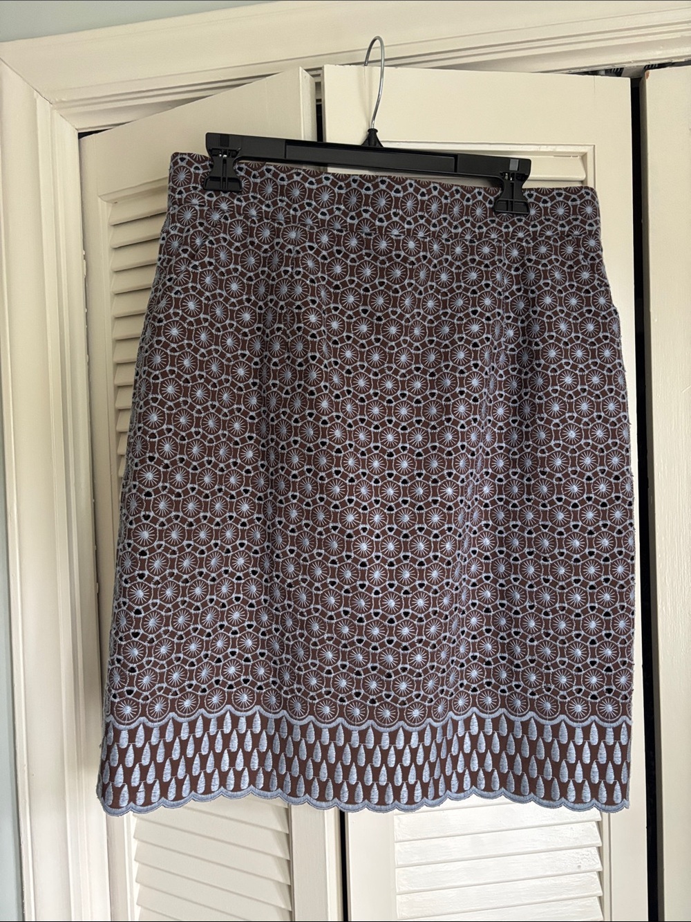 ANTONIO MELANI Brown and Light Blue Patterned A-Line Skirt